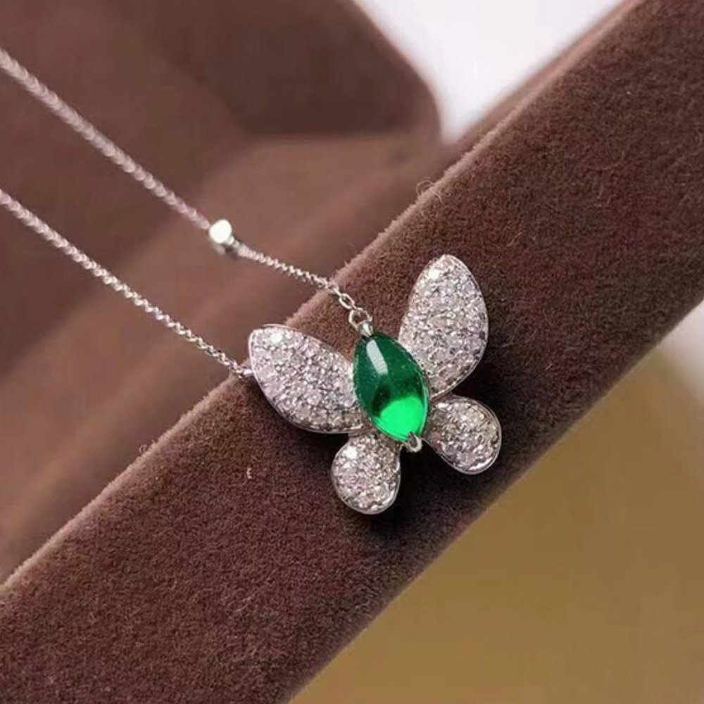 NEW 925 Sterling Silver Emerald Butterfly Necklace